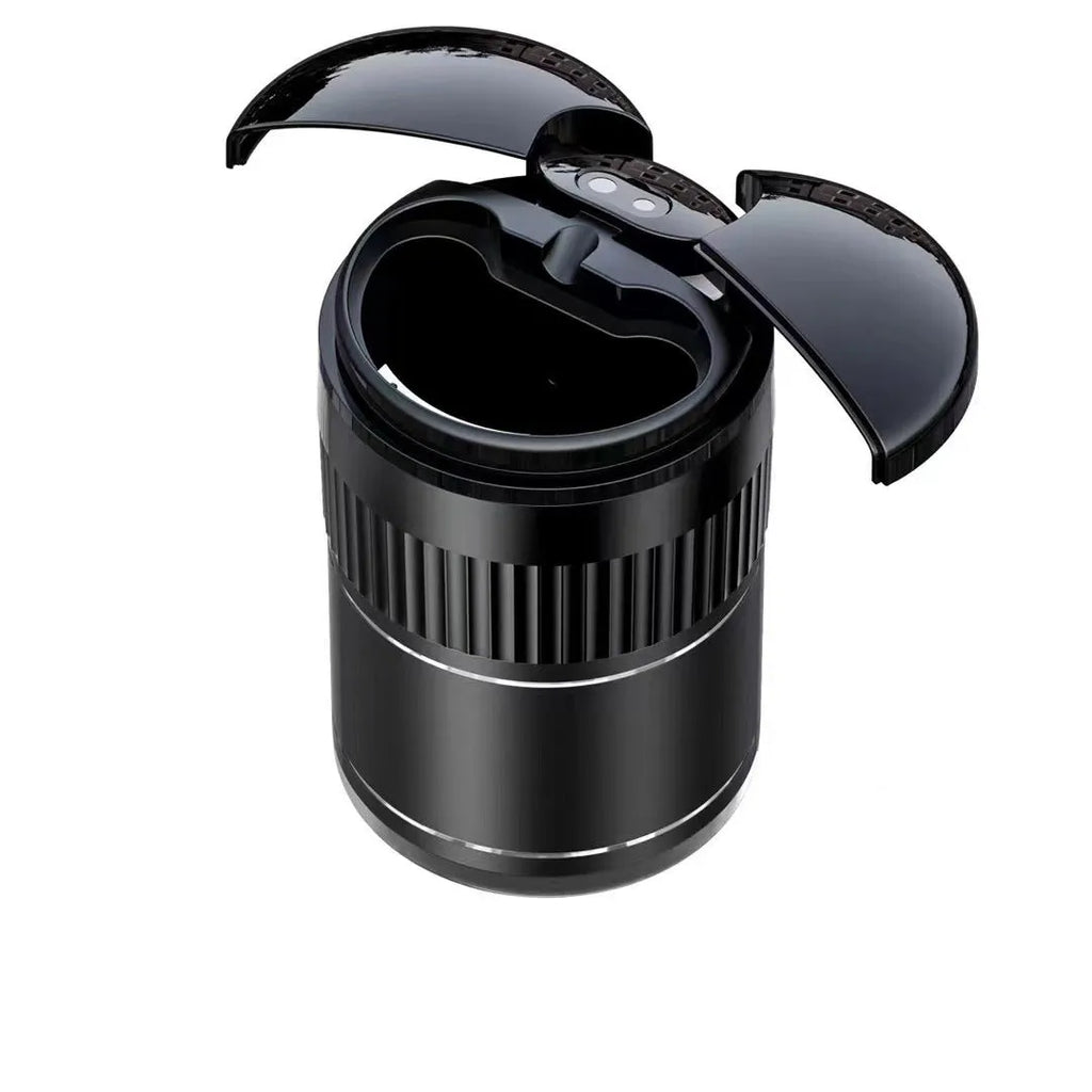 Smart infrared touch car ashtray with automatic sensing, metal construction, 113mm by 72mm