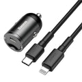 Baseus grey 30W PPS car charger with 1 metre USB cable for mobile phones