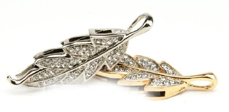 Silver metal USB flash drive with crystal jewellery maple leaf decoration