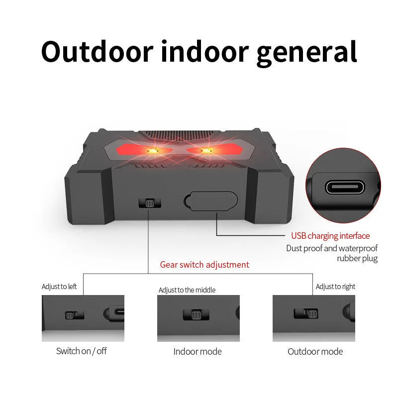 Black solar-powered ultrasonic animal repeller for outdoor garden pest control
