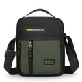 Men's casual nylon crossbody messenger bag shown in available colours: green, grey, black, and blue.