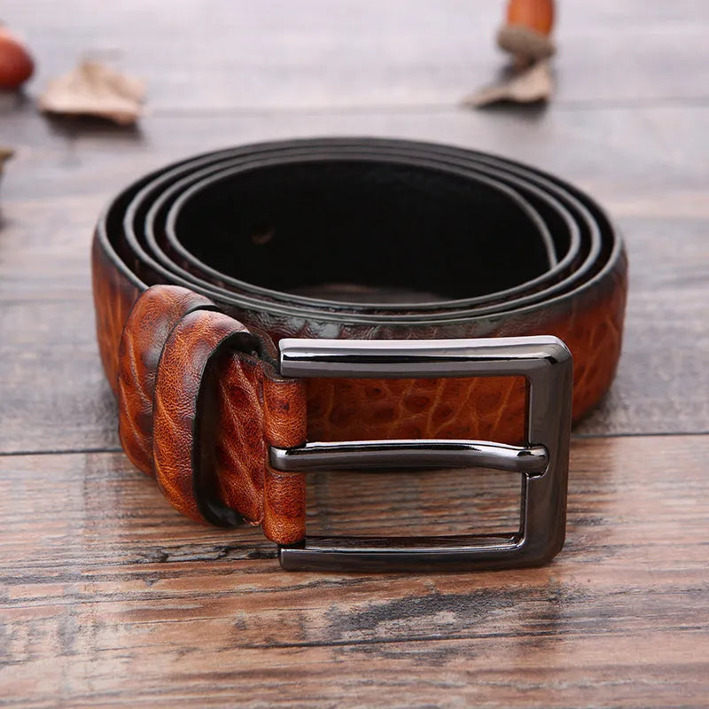 Men's business belt with alloy pin buckle in elephant pattern design
