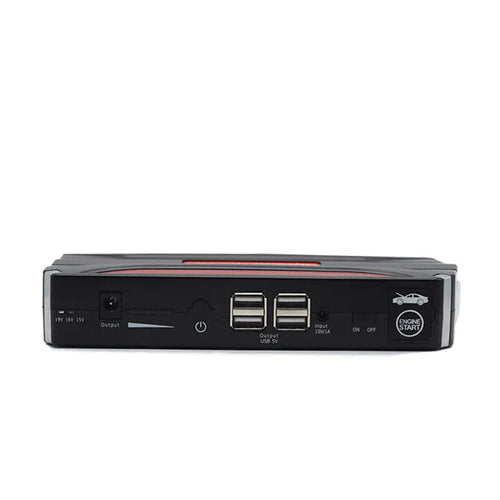 Black red 12V vehicle emergency starting power supply with 7800mAh battery and safety protection features