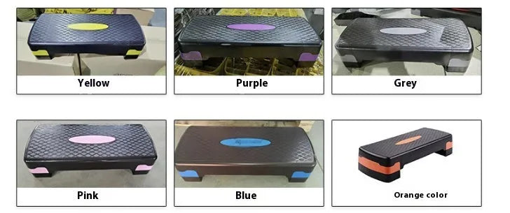 Grey fit step aerobics platform made of ABS plastic on a wooden floor.