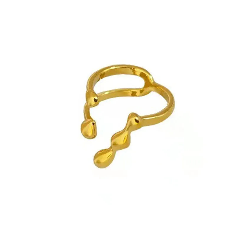 Brass opening ring with sphere circle detail in gold colour, adjustable women's fashion jewellery