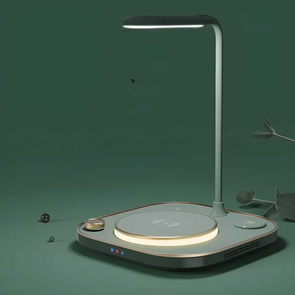 Three-in-one wireless magnetic charging desk lamp in black, green or white with 15W fast charging
