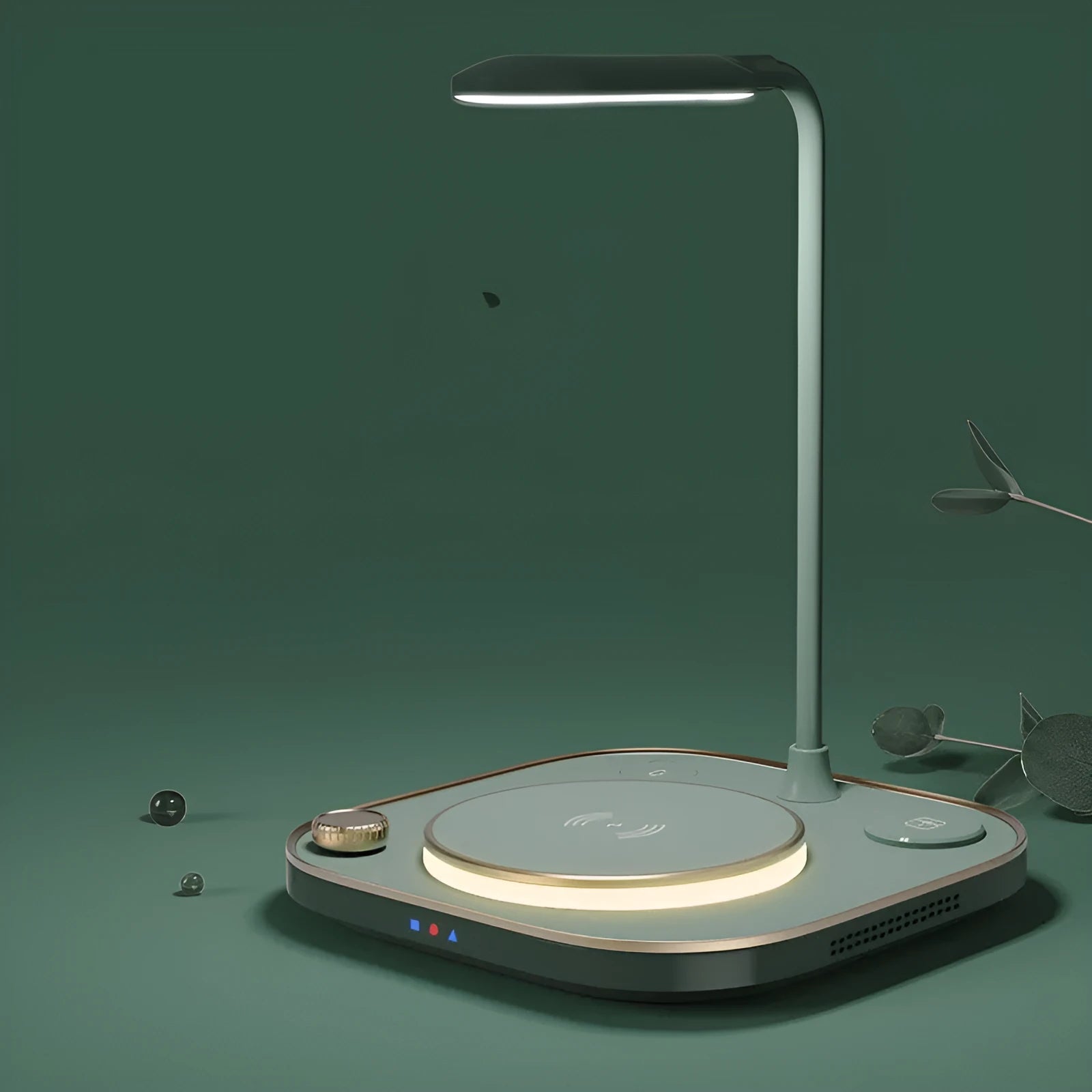 Three-in-one wireless magnetic charging desk lamp in black, green or white with 15W fast charging