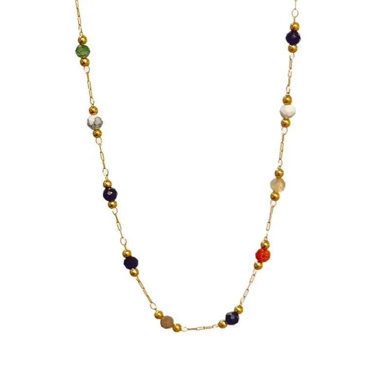 Women's gold titanium steel necklace with natural stone pendant on O-ring chain
