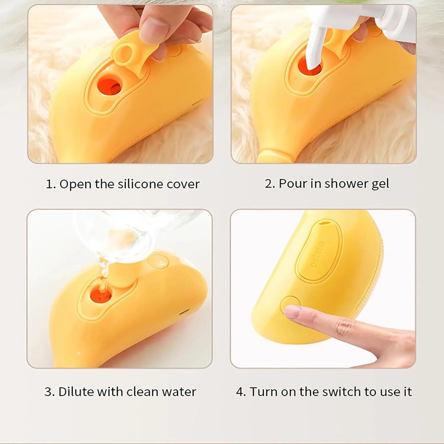 Green and yellow 3-in-1 cat steam brush with round teeth and massage function for pet grooming