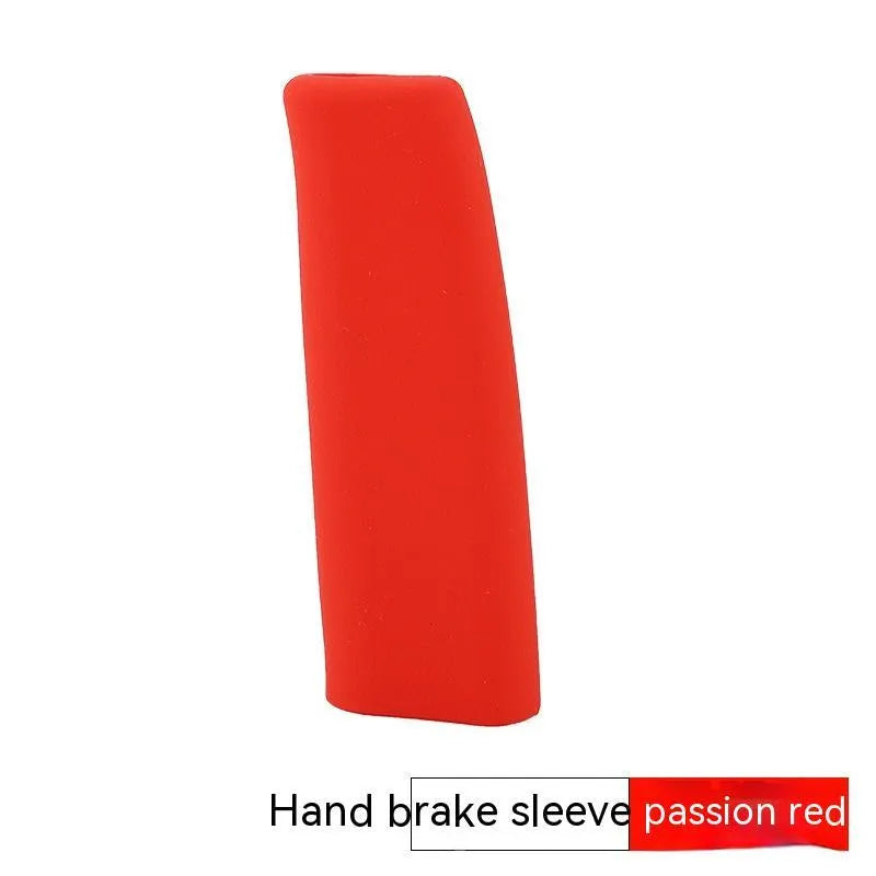 Universal silicone handbrake sleeve for cars in black, grey, beige, red, and blue colours.