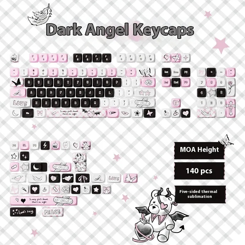 Cartoon pig themed mechanical keyboard keycaps with sublimation printed artwork in full set