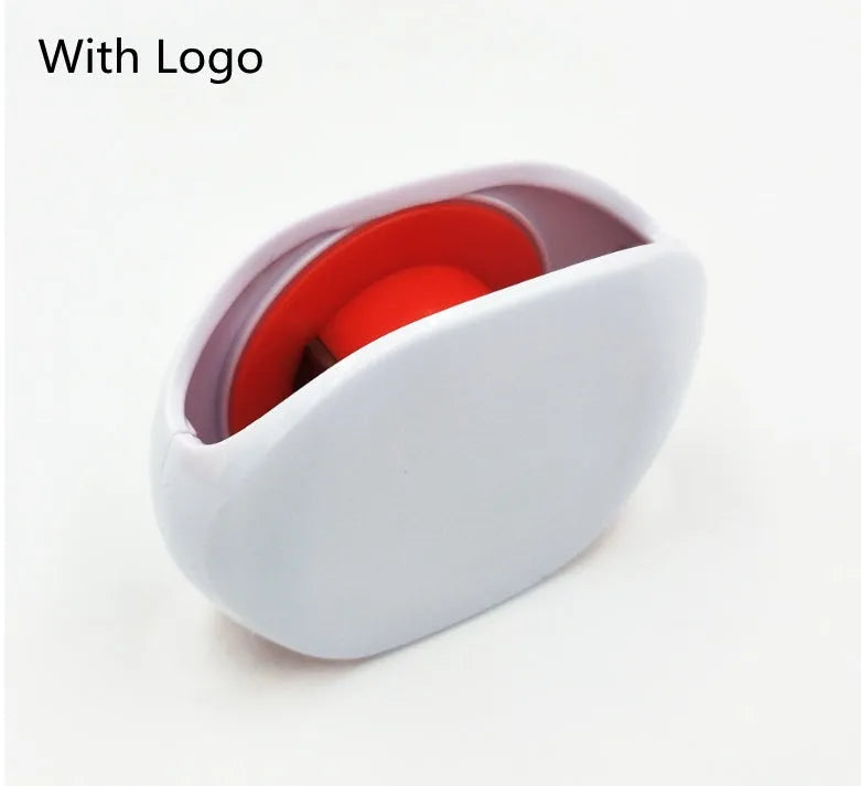 Automatic earphone cable winder retractor in various colours on a white background.