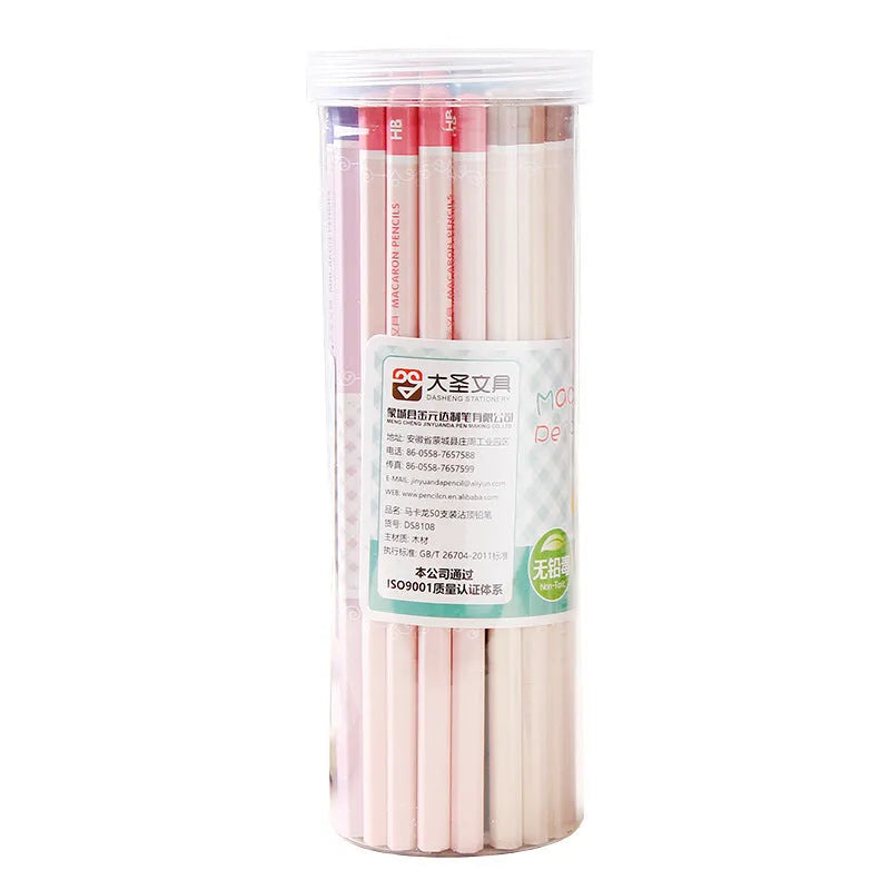 Basswood thermal transfer pencil with six-angle rod design and wooden barrel containing 50 HB refills