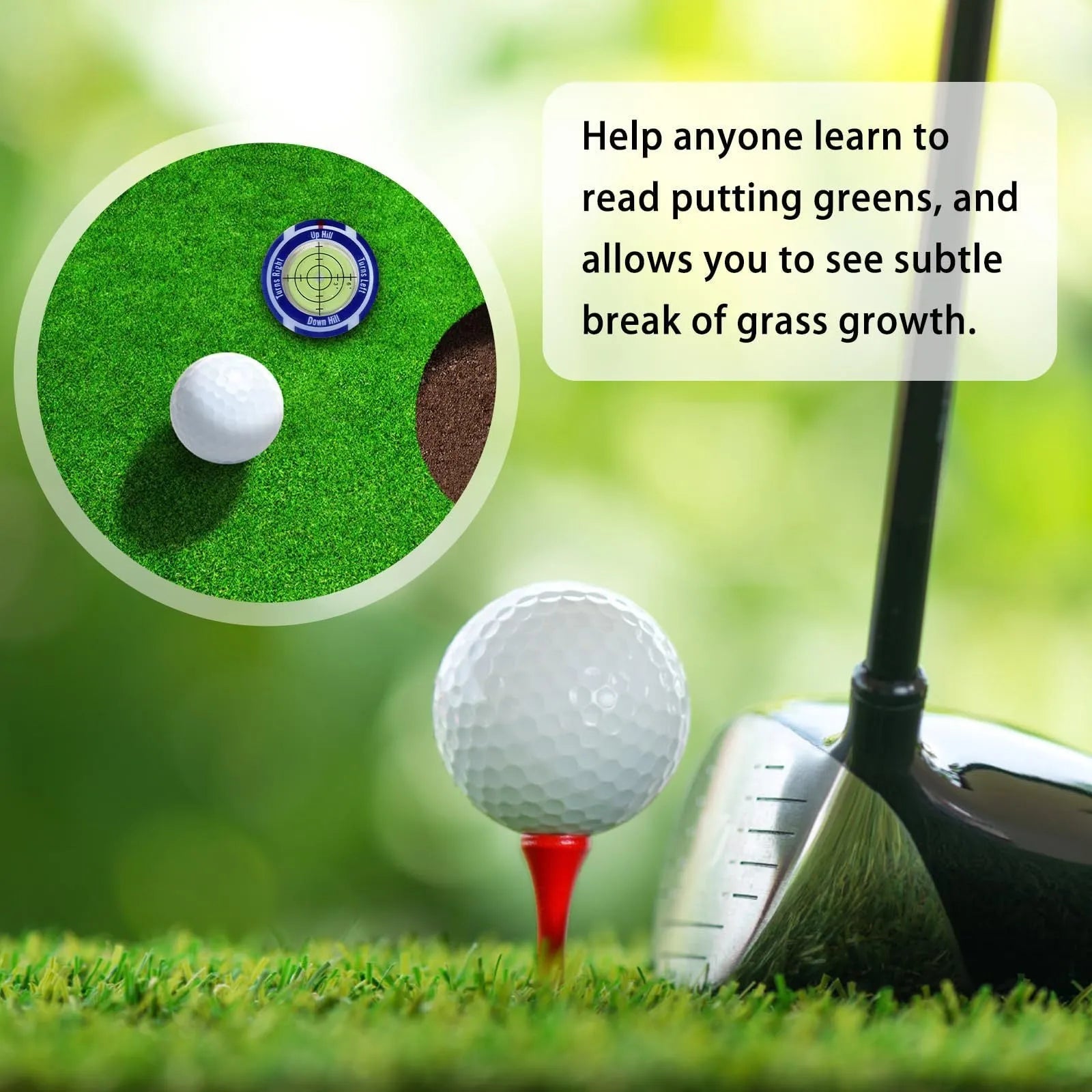 Golf Level Hat Clip attached to golf hat brim showing green distance measurement display