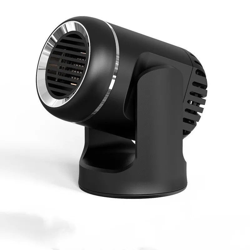 Black and white 12V car heater defroster with compact ABS plastic housing and power cord