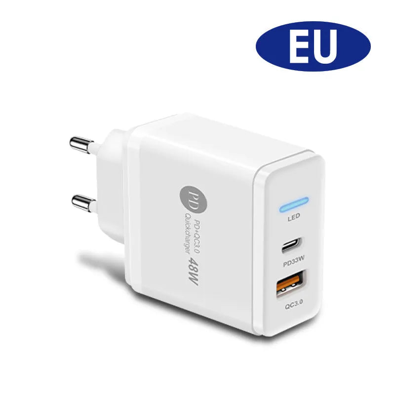 PD48W fast travel charger with UK three-pin plug and white casing