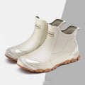 PVC outdoor wading non-slip rubber shoes in short tube rain boot design with round toe
