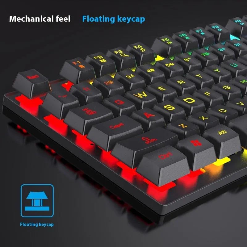 Black gaming keyboard and mouse bundle with backlit 104-key keyboard
