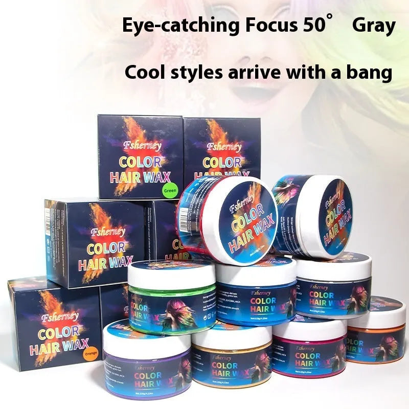 120g hair styling clay in nine colour options including blue, green, purple, and rose red