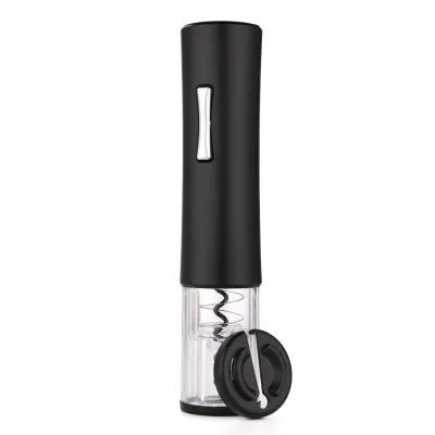 Black automatic electric wine opener kit with foil cutter and transparent body section