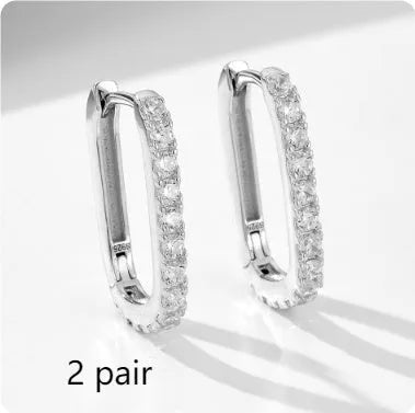 925 sterling silver oval geometric earrings with zircon stones and clip-on design