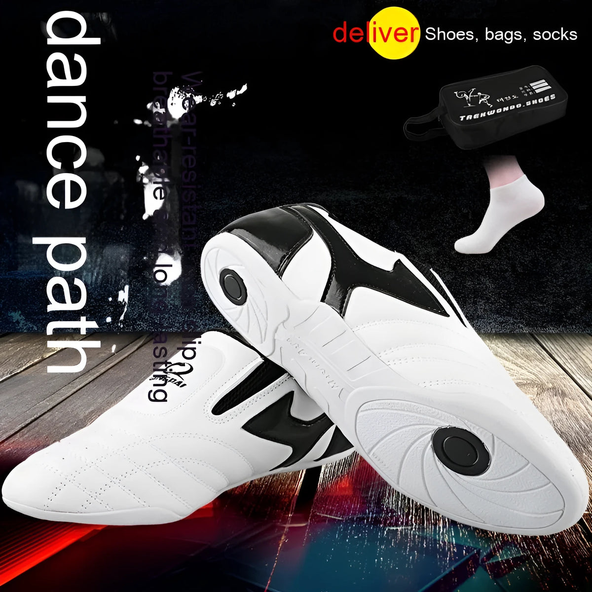 Black and white children's professional taekwondo martial arts shoes with soft sole