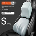 Car headrest pillow and lumbar support pillow set in memory foam, shown in sky blue colour.
