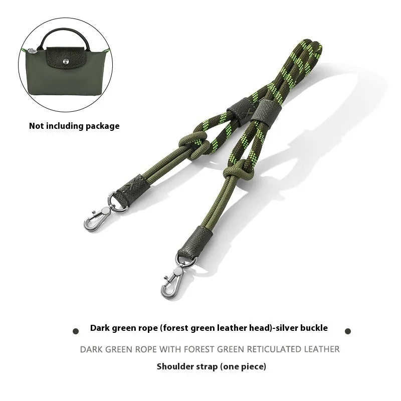 Braided nylon and leather shoulder strap with alloy buckle for bag modification