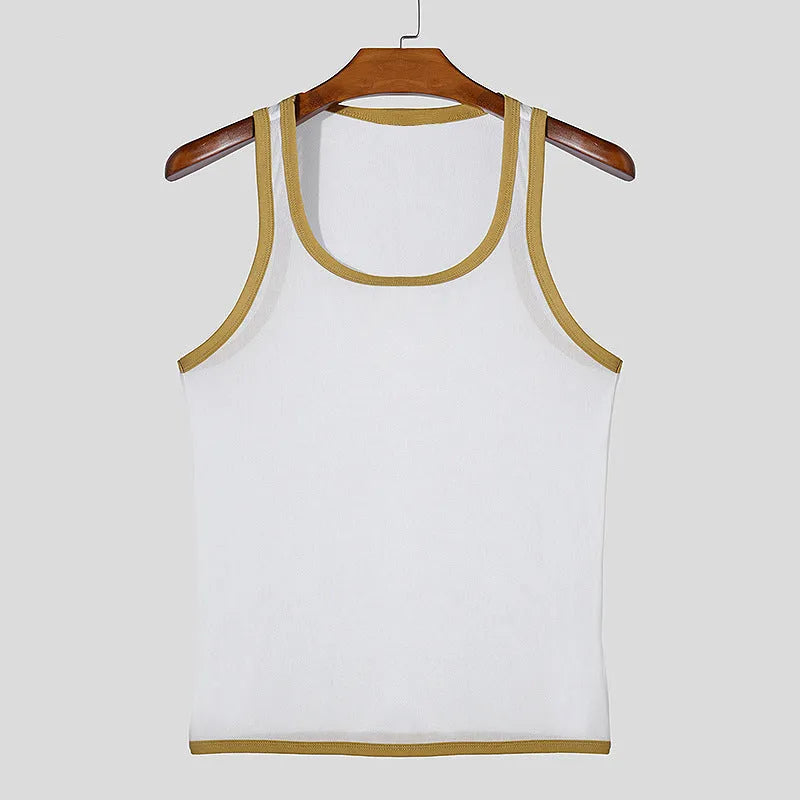 Men's slim fit black mesh sports vest for gym workouts