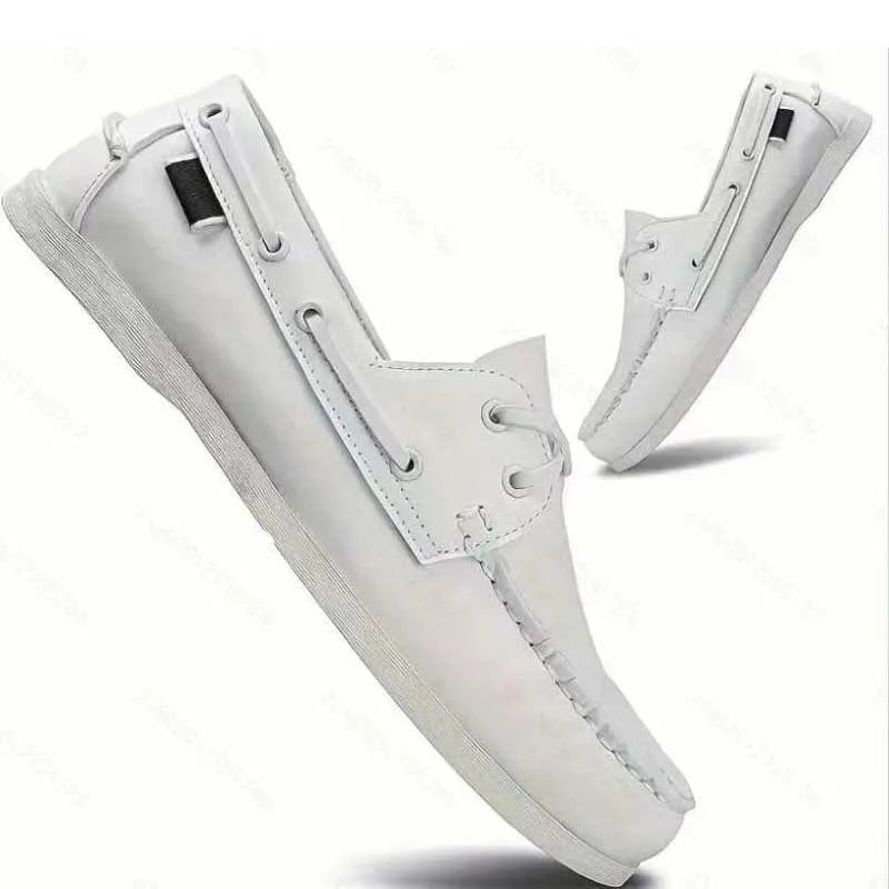 Men's British style casual breathable shoes in artificial PU, showing round toe and flat heel design.