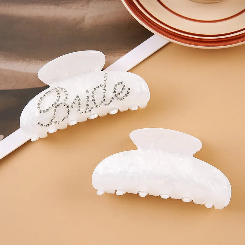 10cm pink and white acrylic hair barrette clips with multi-diamond spot drill and English letter decoration