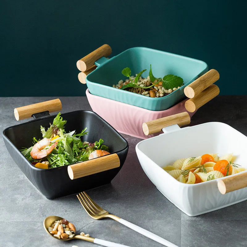 Creative irregular shaped porcelain bowl with matching lid in modern simple style