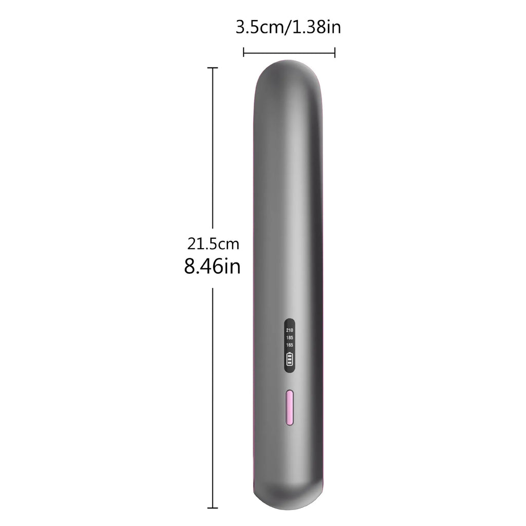 Moon shadow grey wireless hair straightener with tourmaline ceramic plates and temperature control display