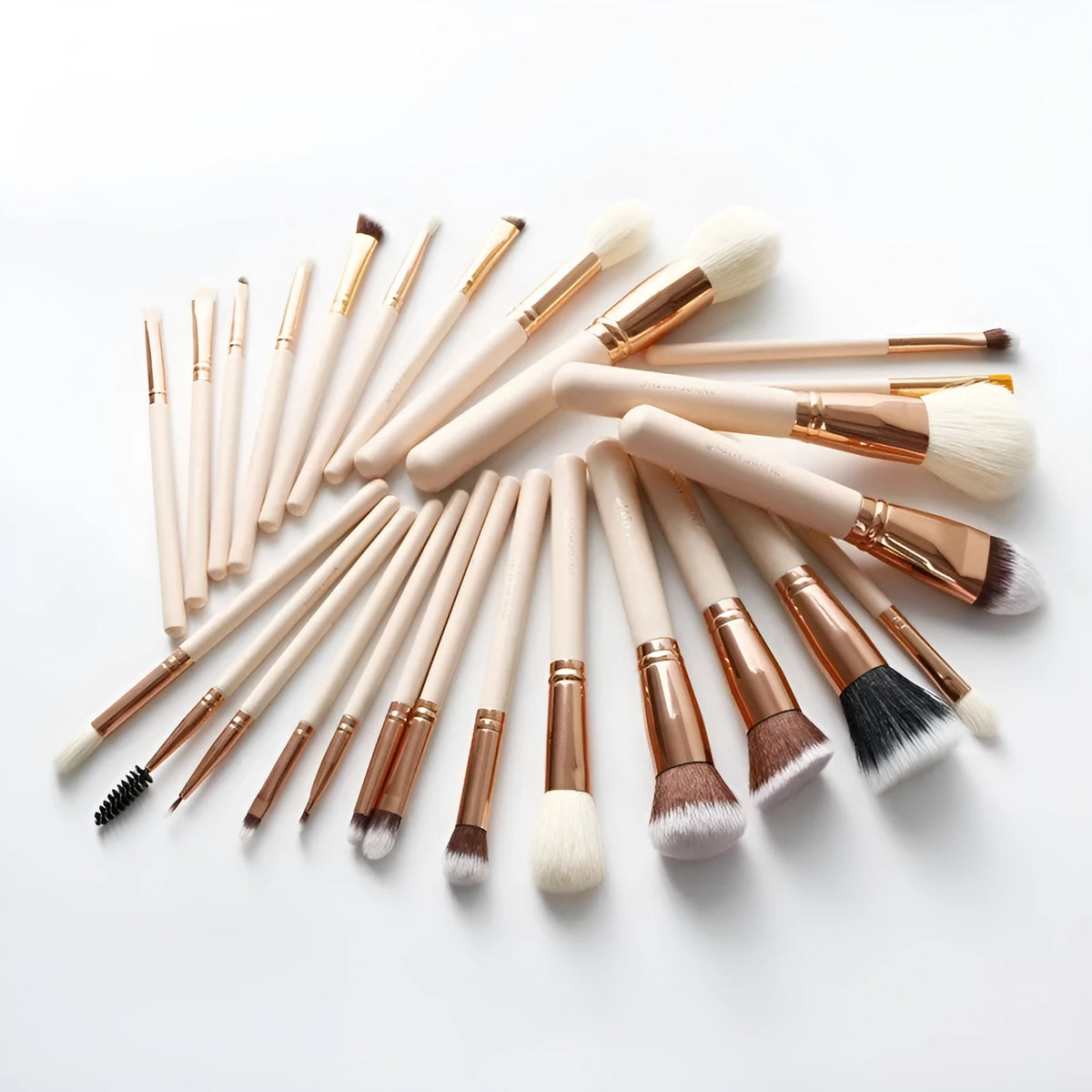 26 pink makeup brushes with wooden handles in PU storage case