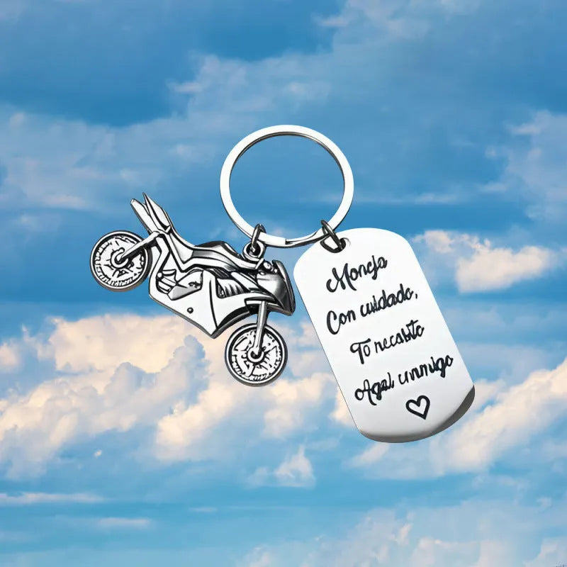 Stainless steel motorcycle keychain with inspirational design in modern simplicity style