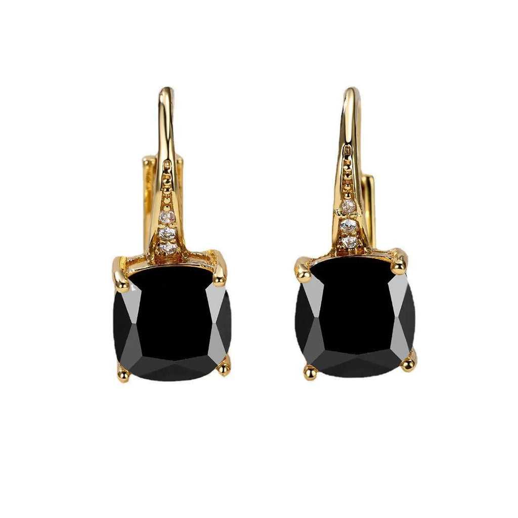 Geometric square zircon earrings with Korean style ear hook design in electroplated copper