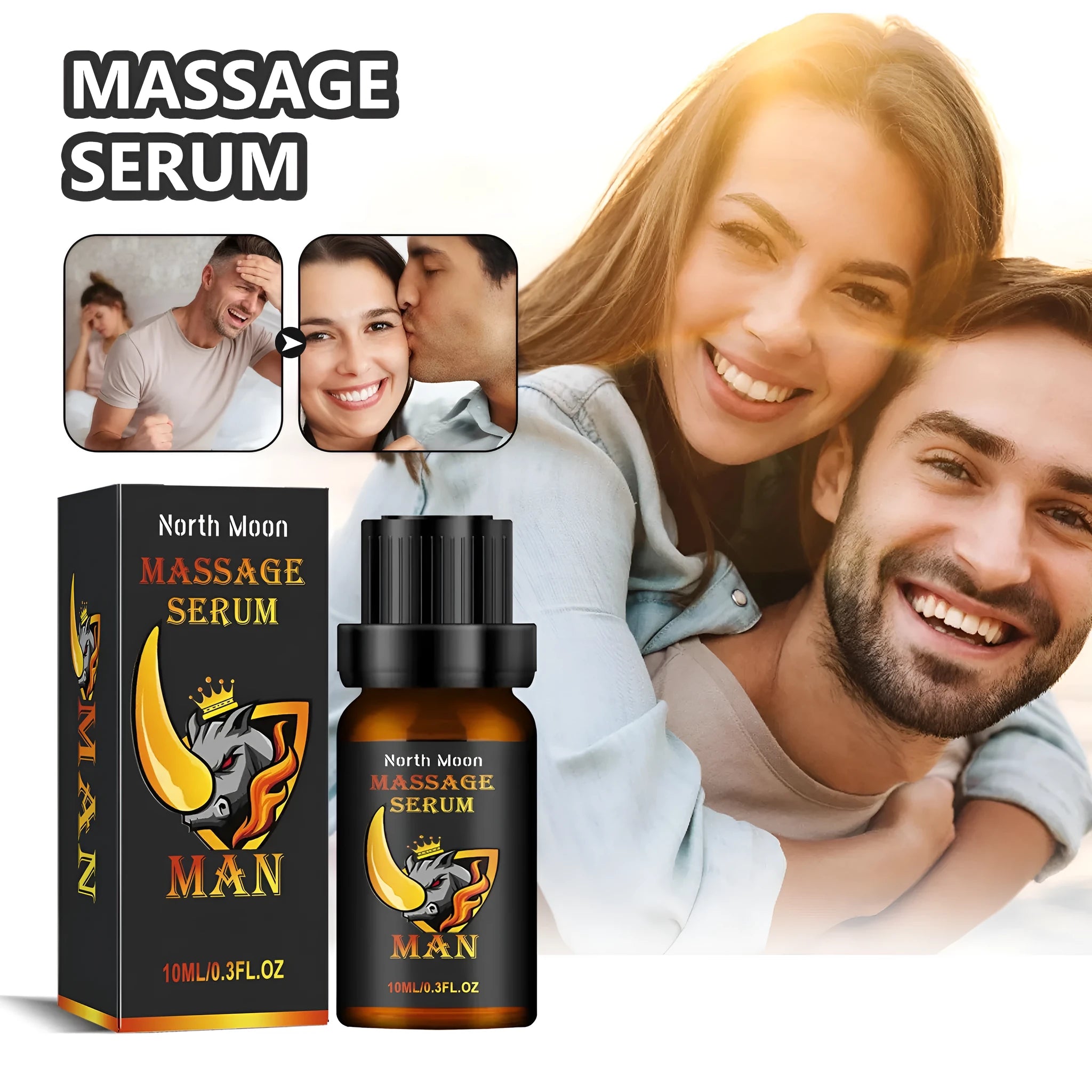 10ml men's body care essential oil bottle with mineral oil, jojoba, vitamin E, cocoa butter, and ginger root oil formulation
