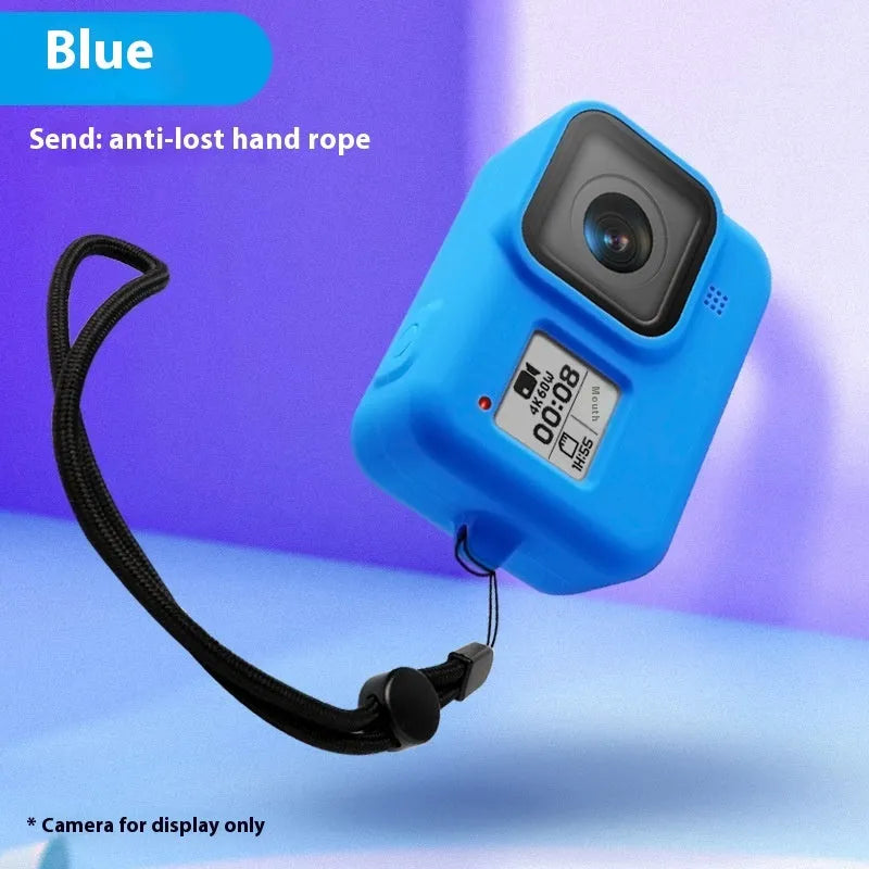 GoPro Hero8 Black protective silicone sleeve and anti-lost carrying strap set in blue colour