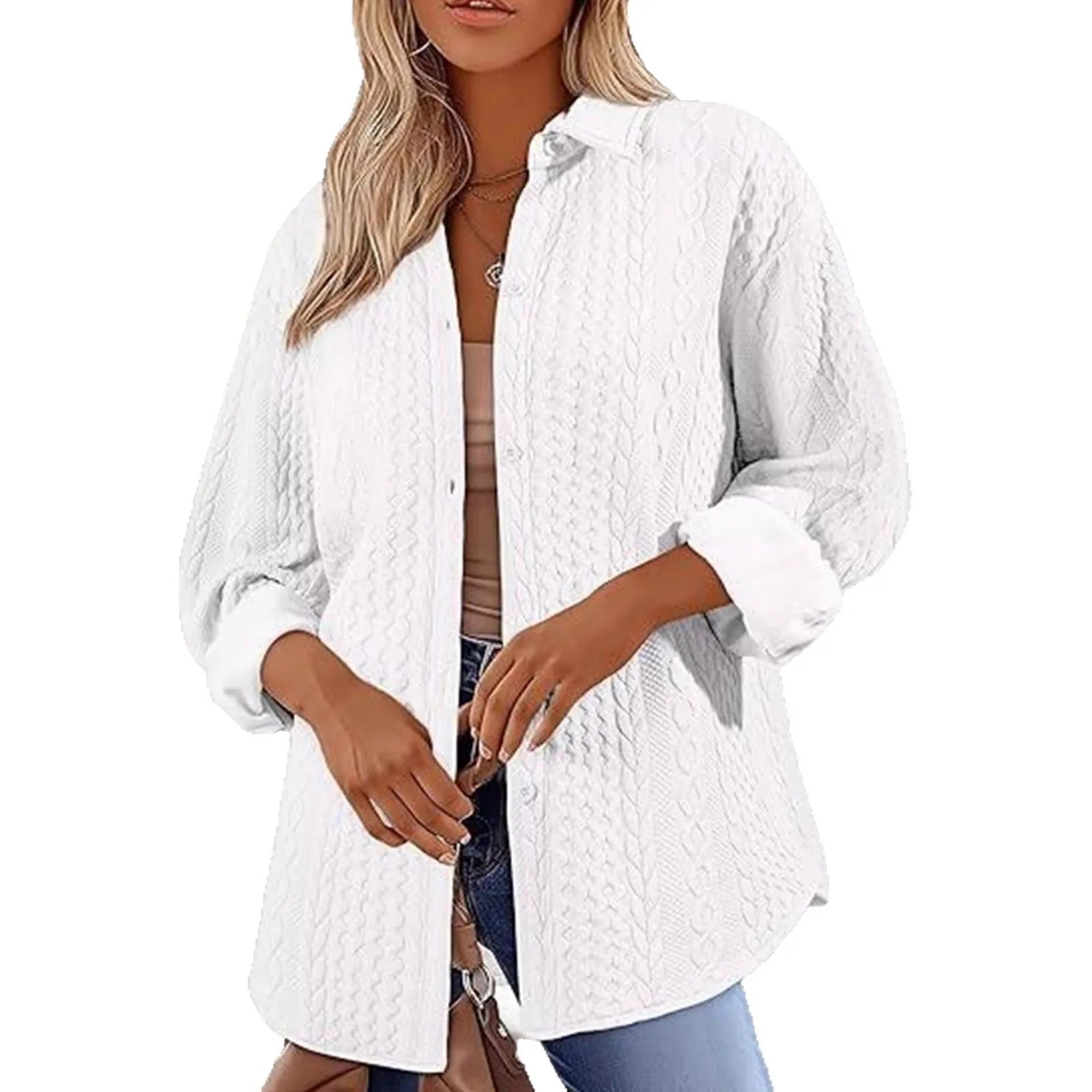 Women's solid colour long-sleeved knitted cardigan in black, shown on a hanger.