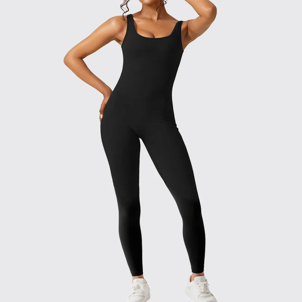 Women's sleeveless flare jumpsuit for yoga and fitness in thin polyester fabric
