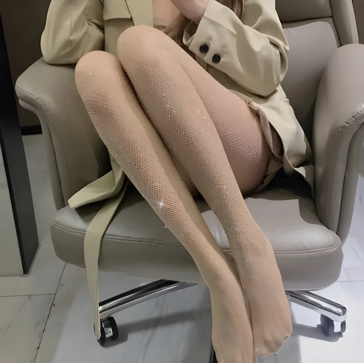 Women's fishnet stockings in thin nylon mesh available in black, white and skin colour
