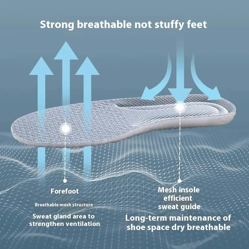 Breathable deodorant sports insoles in grey, black, and orange colours with high elasticity