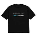 Black men's t-shirt with 3D printed cartoon pattern, loose fit short sleeve design