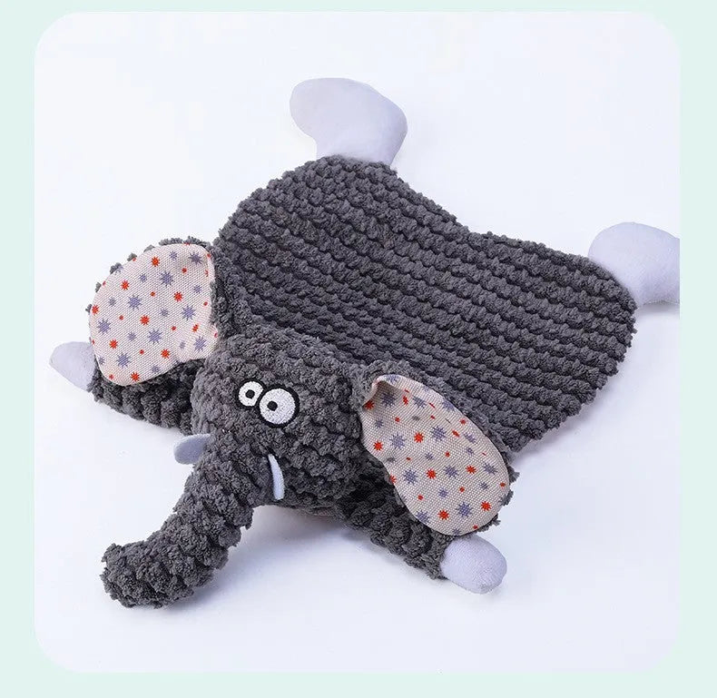 Brown velvet stuffed fox elephant dog toy with squeaker and crinkle sound paper