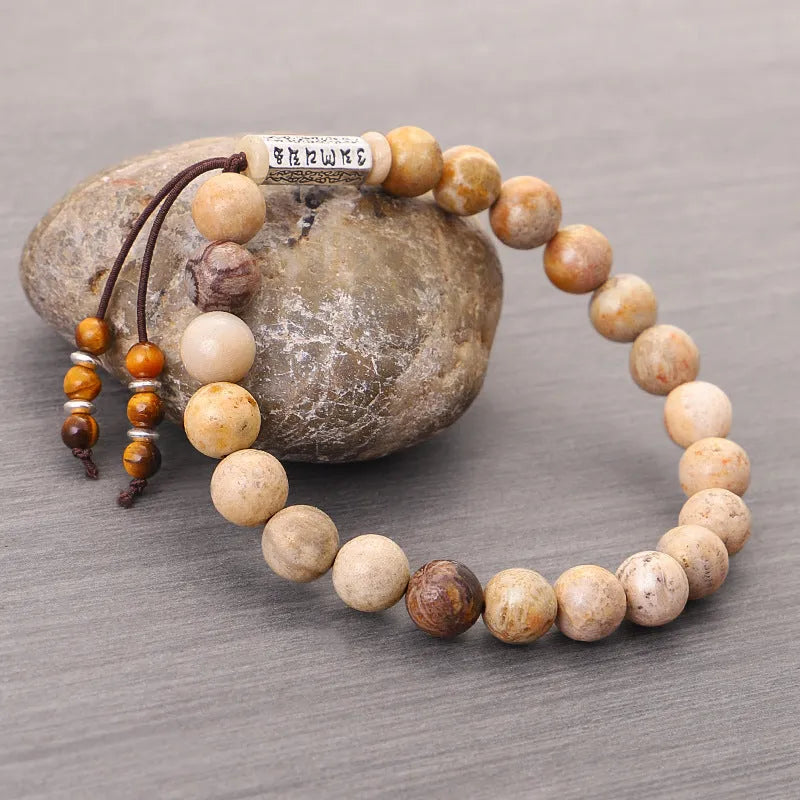 Handmade natural stone bead bracelet in wood colour with retro European American style design