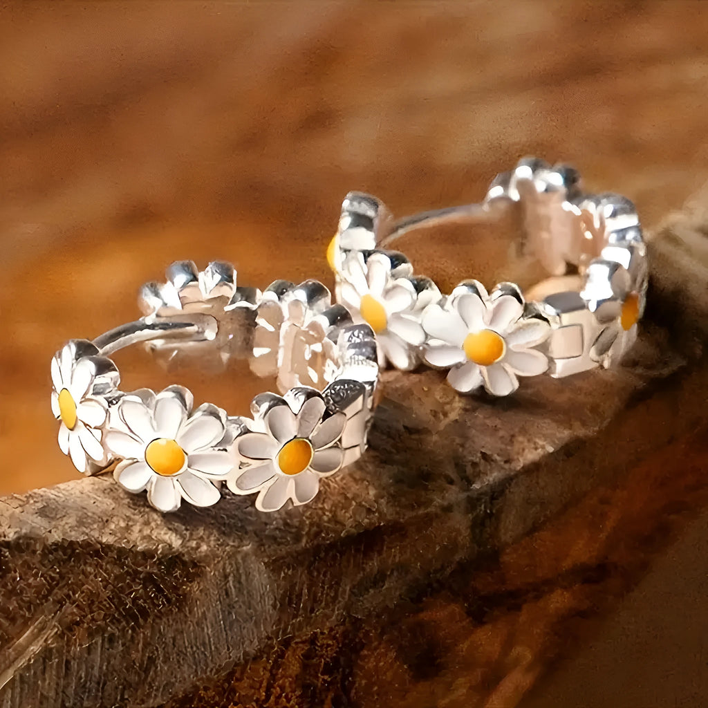 White daisy flower design earrings with electroplated finish on copper construction