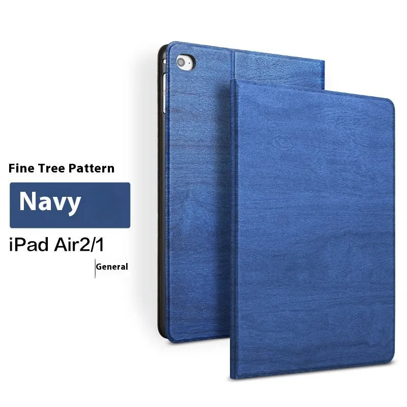 Sapphire blue imitation leather iPad protective cover with a built-in bracket stand.