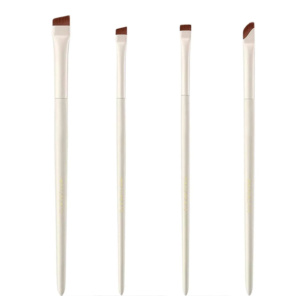 Four angled eyeliner and brow brushes with ultra thin tips in leather case