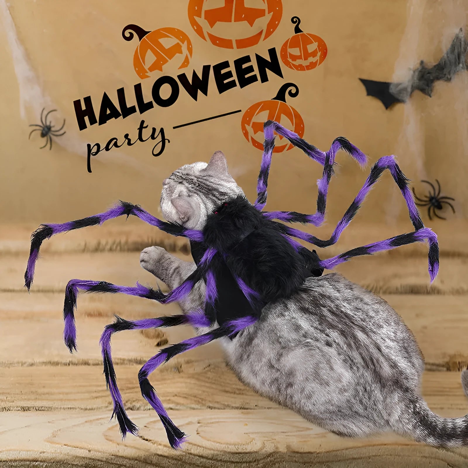 Grey spider Halloween costume for medium-sized dog with full-body coverage