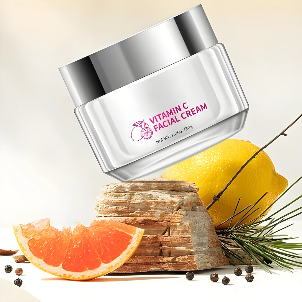 Vitamin C face cream in 30g jar container with compact dimensions